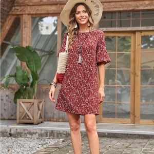 Ditsy Floral Flounce Sleeve Tunic Dress, large
